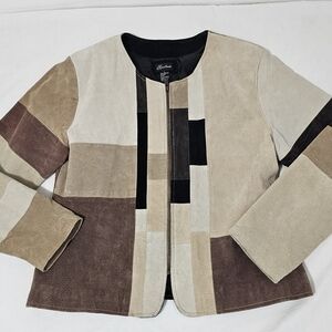 Vintage Karen Arnold leather patchwork women’s jacket size largrk Y2K brown tan